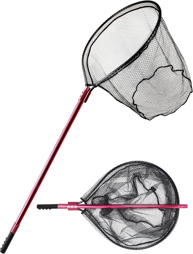 Extra Large Fishing Landing Net - 72"-94" Heavy Duty Telescopic Aluminum Handle, Snag-Free Rubber Mesh for Saltwater Boat, Net Hoop 28x24in, 30in Deep