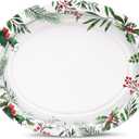 50 Count Oval Christmas Plates, 12"x10" Heavy Duty Paper Plates with Holly Leaves Red Berries for Xmas Holiday Wedding Green and Red Party Supplies Decor