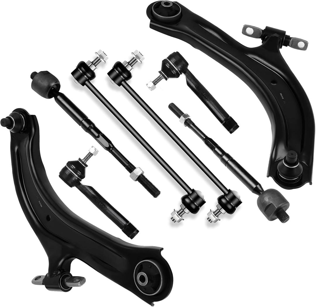 SCITOO 8pcs Suspension Kit 2 Front Lower Control Arm w/Ball Joint 2 Front Sway Bar End Link 2 Outer 2 Inner Tie Rod End Link for Nissan Sentra 2007 2008 2009 2010 2011 2012 2.0L 2.5L K620374