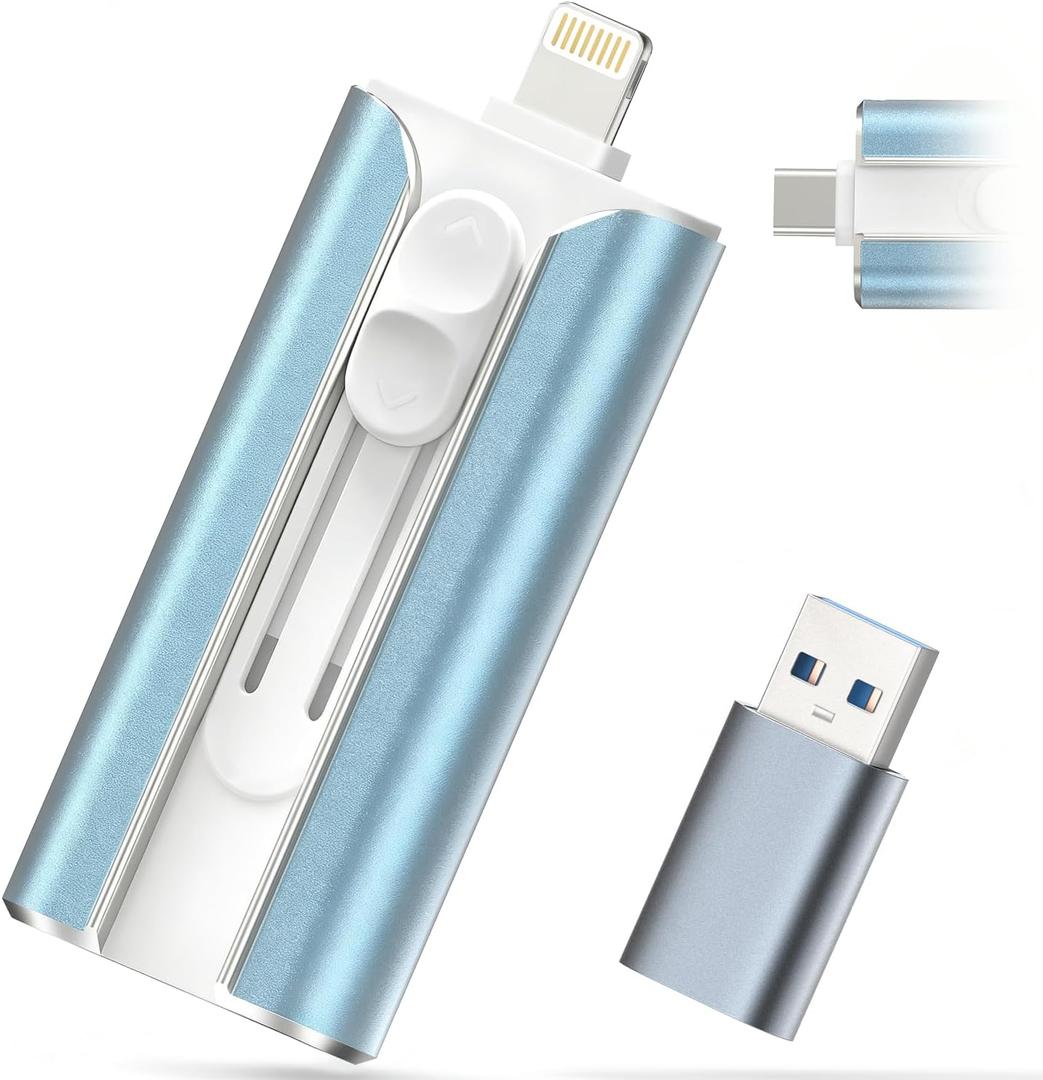 MFI Certified 512GB Flash Drive  Photo Stick and USB Stick Offers Photo/Video Storage, The External Storage Jump Drive is Compatible with iOS, Android, and Pc (Blue)(Available Space: ~484GB)