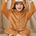 Baby Boys Girls Christmas Snowman Onesie Fleece Reindeer Hoodied Romper 6M - 2T (12-18 Months, Brown | Bear)