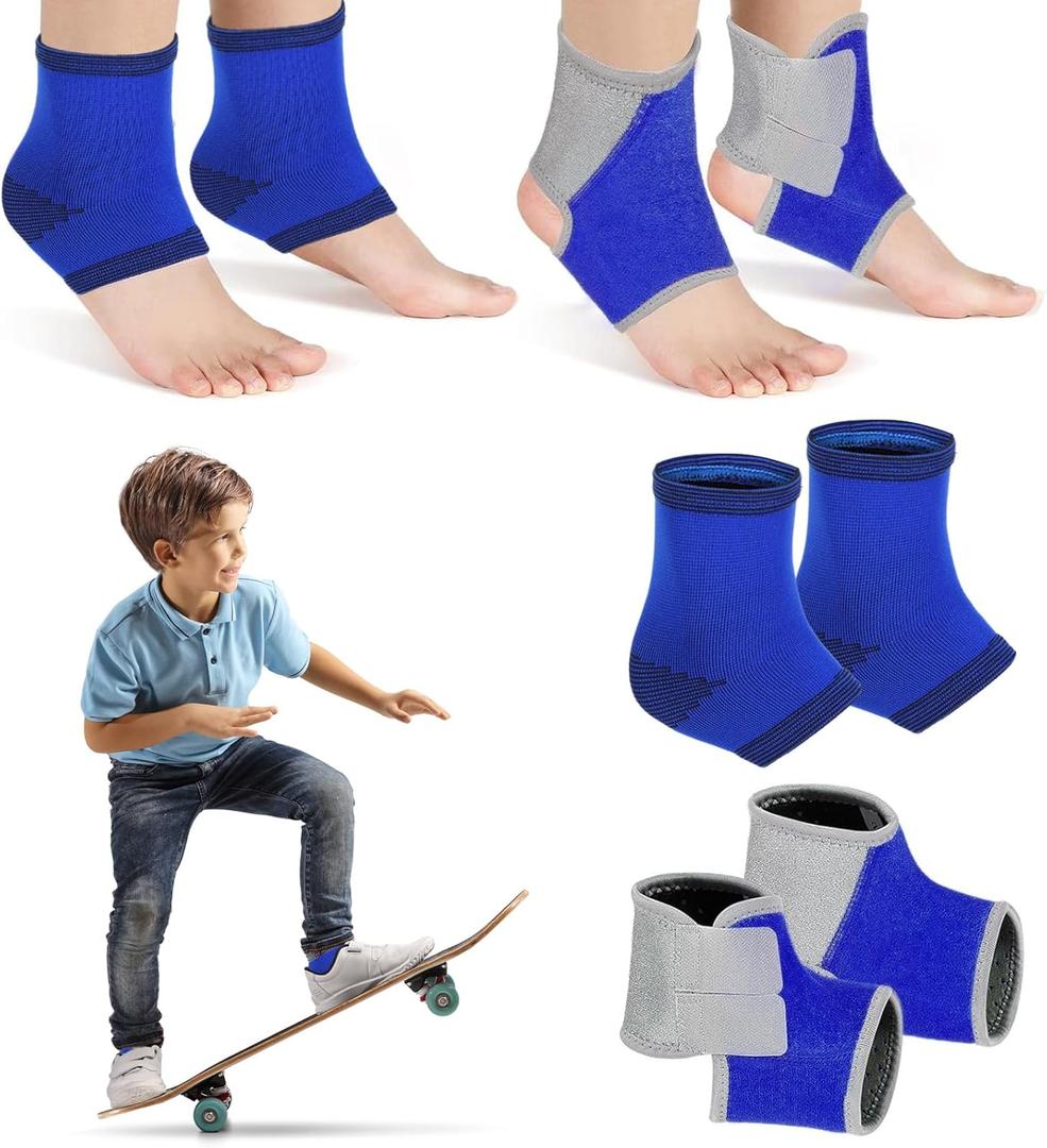Tarpop 2 Pairs Kids Ankle Brace Set Foot Support Stabilizer Wraps Protector Guard Knitted Ankle Sleeve Sock Support Compression Socks for Injury Prevention(Blue, Medium)
