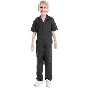 TopTie Boy's Coverall Child's Mechanic Halloween Costume Jumpsuit Short Sleeve (10 Years, Black)