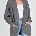 KIRUNDO Cardigan Sweaters for Women 2024 Fall Open Front Long Sleeve Loose Lightweight Knit Sweater Coat with Pockets (Gray, L)