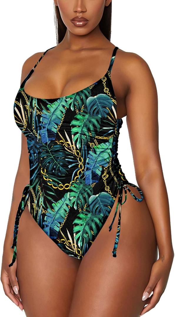 Viottiset Women's Ruched High Cut One Piece Swimsuit Tummy Control Bathing Suit Monokini (Medium)