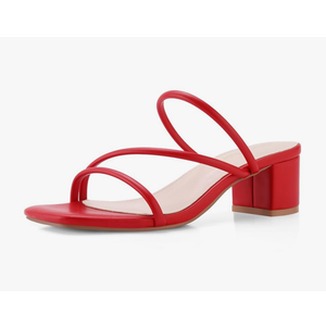 Shoe'N Tale Strappy Heels For Women Low Chunky Block Heel Heeled Sandals Square Open Toe Slip On Slides Mules 10