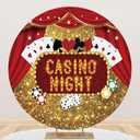 Casino Round Backdrop Cover Casino Theme Party Decorations 7.2ft Las Vegas Backdrop for Photography Gold Red Glitter Birthday Circle Background Photo Booth Props