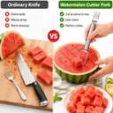 3 PCS Watermelon Cutter, 2-in-1 Watermelon Slicer & Fork, Stainless Steel Watermelon Cube Cutter Tool, Portable Dual-Head Melon Fruit Slicer Tools for Home Parties, Picnic, Camping and Kitchen Gadgets