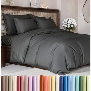 Duvet Cover Queen Size Set - Extra Soft Queen Size Duvet Cover 90 x 90 with 2 Pillow Shams - Hotel Luxury Easy Care and Fade Free w/Zipper Closures & Ties - Comfy Breathable Bedding Set (Charcoal) (09 - Charcoal (No Comforter))