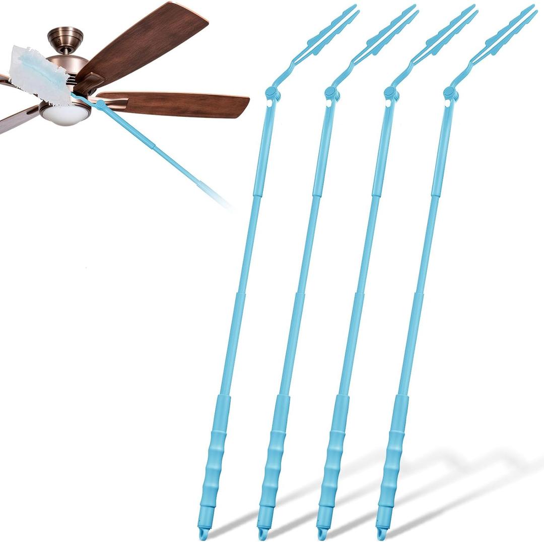 4 Pcs 3 ft Replacement Handles Compatible with Swiffer Duster Refill, Extended Handle, Removal Duty, Adjustable Length for Home Fan Window Cleaning (Sky Blue)