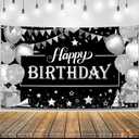 KatchOn, Black and Silver Happy Birthday Banner - 72x44 Inch | Backdrop Banner for Happy Birthday Decorations | Birthday Party Decorations for Women, Men | Happy Birthday Backdrop, Happy Birthday Sign