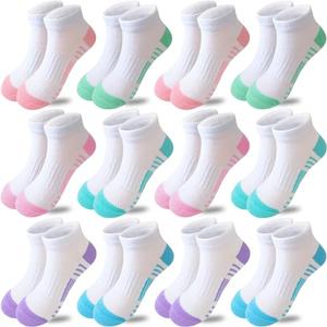 Bemeol Girls Socks 11 Pairs Ankle Socks Girls Athletic Cotton Sports Low Cut Sock for Little Big Kids(7-10 Years)