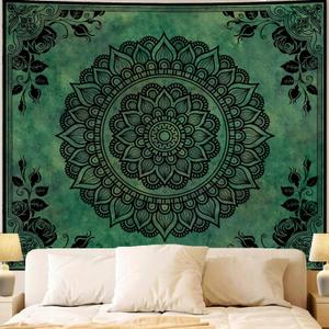 Apdidl Extra Large Green Boho Mandala Tapestry for Bedroom Aesthetic, Hippie Indian Vintage Floral Decor Wall Hanging, Bohemian Ceiling Flower Plants Art Backdrop Wall Tapestries for Dorm Living Room 71"X90"