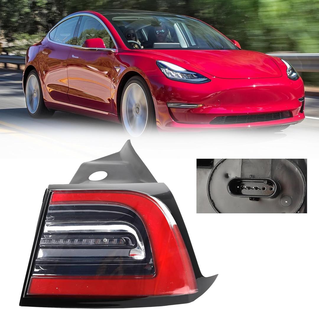 Dasbecan 3Pin Passenger Side Rear Tail Light Compatible With 2017-2023 Tesla Model 3 Outer Right Side Brake LED Tail Lamp Replaces# 1077398-00-G 1077398 (Red Signal) Dasbecan 3Pin Passenger Side Rear Tail Light Compatible With 2017-2023 Tesla Model 3 Outer Right Side Brake LED Tail Lamp Replaces# 1077398-00-G 1077398 (Red Signal)