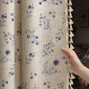 Boho Floral Spring 100% Blackout Curtains 53" x 84" 2 Panels Set, Linen Texture Farmhouse Curtains with Beige Tassel for Living Room Bedroom, Vintage Rustic Rod Pocket, Dark Blue