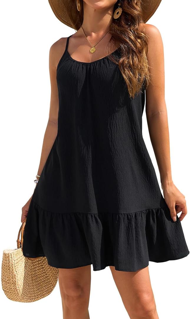 Halife Swimsuit Coverup for Women 2025 Vacation Beach Cover Ups Spaghetti Straps Bathing Suit Cover Up Sundress (Small, Black)