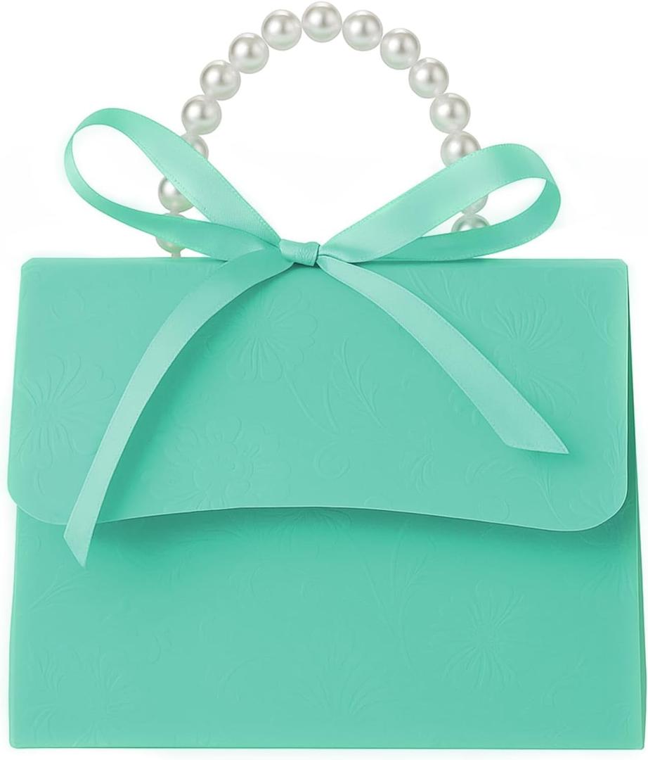 Motoeye 10PCS Green Pearl Paper Gift Boxes with Ribbon, Elegant Wedding Favor Boxes for Bridesmaid Gifts, Bridal Shower, Baby Shower, Birthday Party and Special Occasions, L