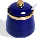 HAOTOP 12oz Sugar Bowl with Lid and Spoon,Simple Ceramic Sugar Jar Sugar Container Sugar Dispenser Coffee Bar Accessories, Modern Kitchen Countertop Canisters (Navy)