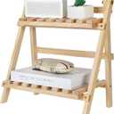 2-Step Desktop Storage Organizer Foldable 2 Tier Ladder Plant Stand Wood Display Shelf Decorative Storage Rack for Table Top