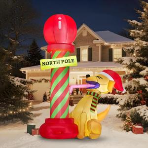 JOYIN 6ft Tall Christmas Inflatable Outdoor Decoration, Blow up North Pole Sign with Dog Christmas Inflatable Decor with Build-in LEDs for Xmas Party Outdoor Yard Lawn Garden Decorations
