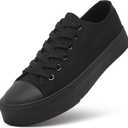 ZGR Womens White Tennis Shoes for Women,Lace up Canvas Sneakers,Casual Walking Canvas Shoes(Full Black.US7.5)