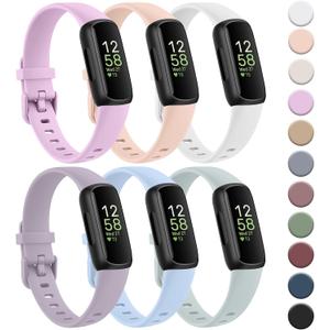 6-Pack Bands for Fitbit Inspire 3 Bands for Women Men, Soft Silicone Adjustable Wristband Replacement Straps Compatible with Fitbit Inspire 3 Fitness Tracker (Violet+Pink Sand+White+Lavender+Baby Blue+Mint Green)