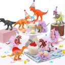 Weysat 27 Pcs Dinosaur Birthday Party Decorations Animal Cake Toppers with Mini Hat with Pom Poms Dinosaur Figure Model Cake Decoration with Mini Skirt and Hat for Animals Themed Party