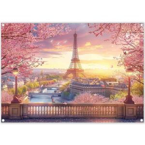 7x5ft Fabric Eiffel Tower Backdrop Paris Landscape Floral Lake Bridge Photography Background Wedding Girls Birthday Party Decorations Photo Booth Props