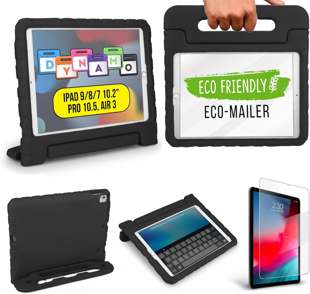 Official Cooper Dynamo iPad 9th Generation Case for Kids fits iPad 10.2, 8th, 7th Gen, Air 3, Pro 10.5 | Rugged, Lightweight, Kids Proof Case with Magic Handle & Stand, Pencil Holder (Licorice Black)