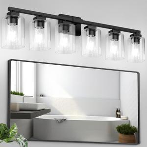 BesLowe 37" 6-Light Bathroom Light Fixture, Modern Black Vanity Light, Bathroom Lighting Fixtures Over Mirror, Matte Black Bathroom Wall Lamp, Wall Lights for Living Room Bedroom Hallway