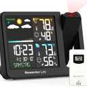 Newentor Projection Alarm Clock, Projection Clock for Bedroom Ceiling, Weather Station Thermometer with Projector Indoor Outdoor TEM&Hum, Forecast, Adjustable Backlight, Black with Red Projector