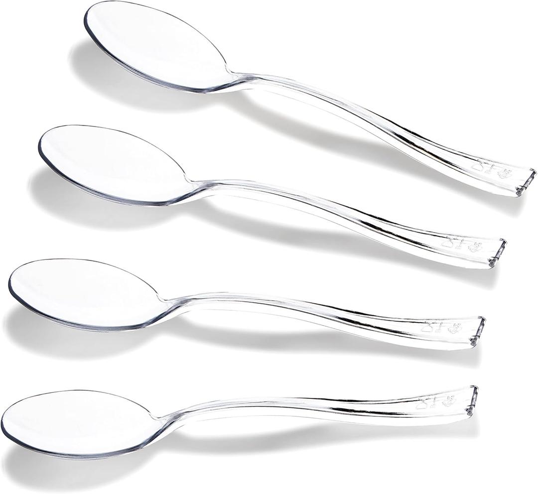 WDF 300 Pieces Clear Plastic Mini Spoons for Desserts 4 Inches Clear Plastic Spoons Heavy Duty Perfect for Cake, Desserts