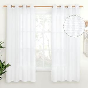 YoungsTex White Linen Curtains 68 Inch Length for Living Room, Light Filtering Semi Sheer Window Drapes with Bronze Grommet Privacy for Bedroom, 52 x 68 Inch, 2 Panels