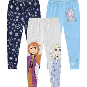 Disney Lilo & Stitch, Minnie Mouse, Frozen Princess Girls 3 Pack Legging Pants Set for Little Kids to Big Kids (5, Frozen - Navy/Blue/Grey)