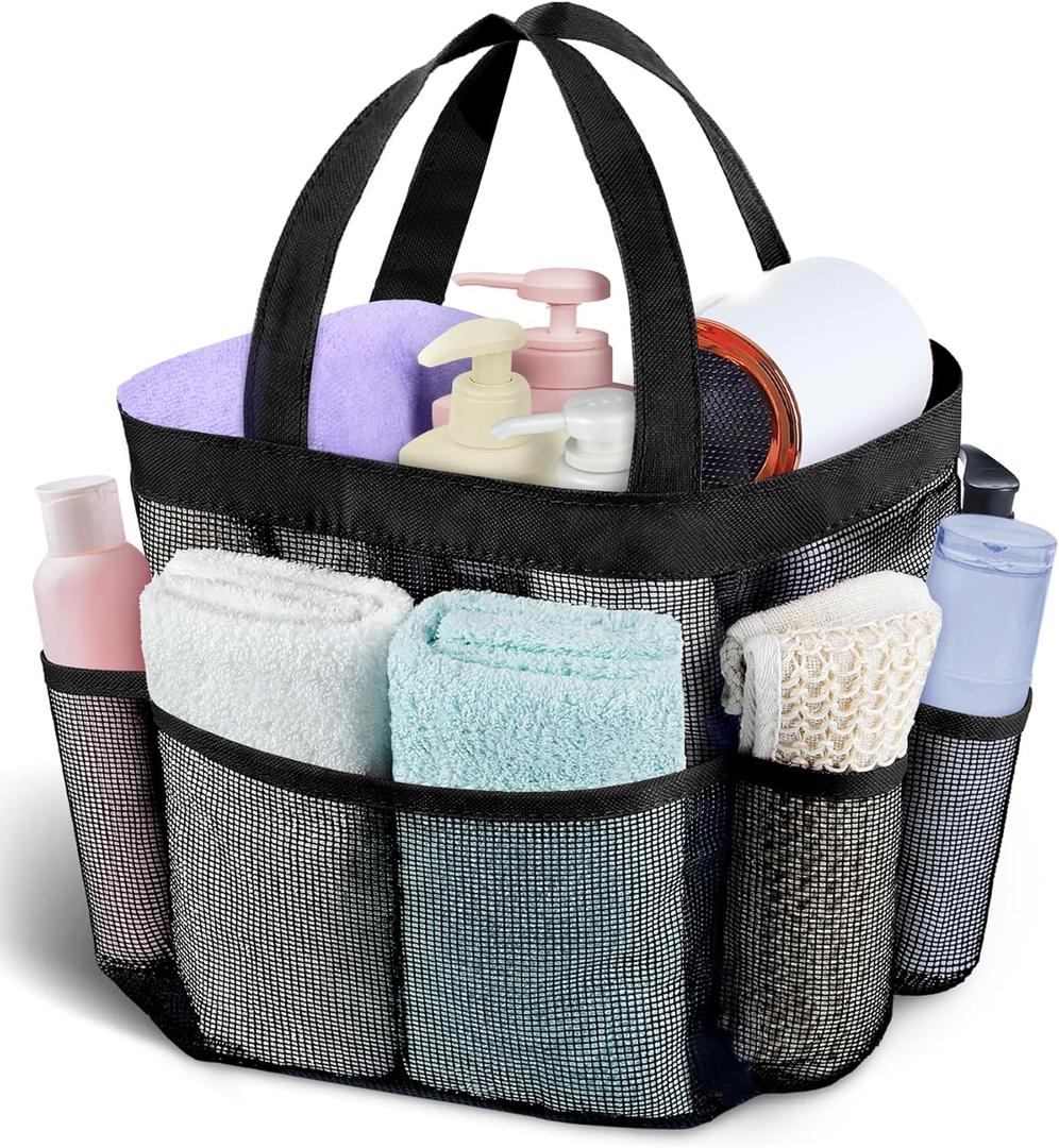 Attmu Mesh Shower Caddy Portable, Quick Dry Hanging Shower Tote Bag for College Dorm Room Essentials, Large Capacity Shower Caddy Dorm for Bathroom Gym Swimming, Black