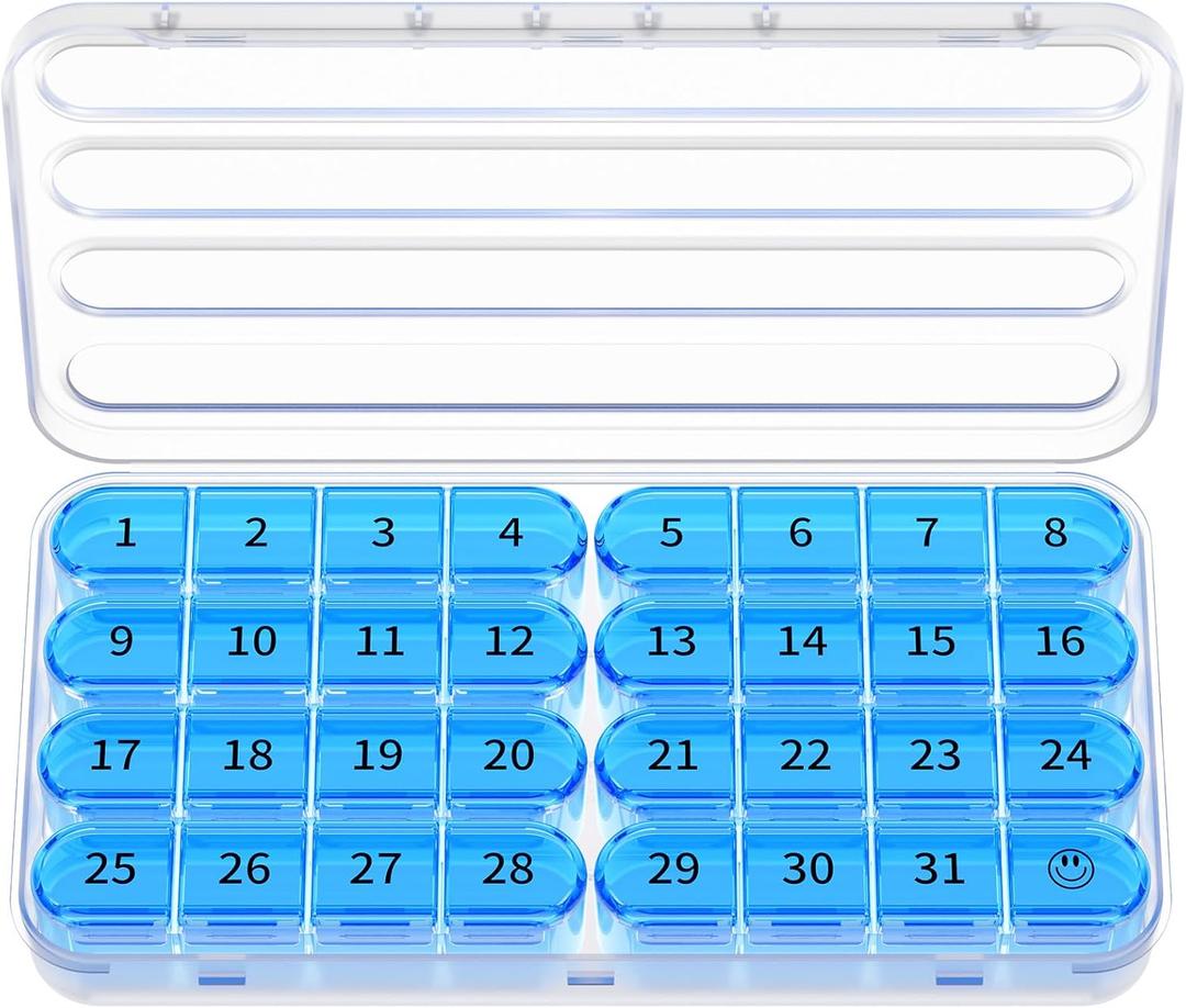 Zoksi Monthly Pill Organizer 1 Times a Day, 30 Day Pill Box Organizer,One Month Pill Case for Travel, 31 Day Daily Medcine Container for Vitamins, Supplement & Medication (Blue)