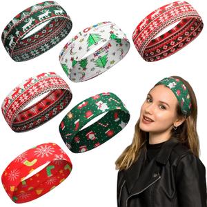 6 Pcs Christmas Headbands for Women Xmas Striped Non Slip Elastic Sweat Hairband Workout Yoga Running Sport(Christmas Set 3)