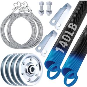 MorningRo Heavy-Duty Double-Looped Garage Door Extension Springs Bundle Springs, 3" Pulleys, and Extension Cables for 7' Feet Garage Door Hardware Parts(140 lb)