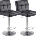 SMUG Bar Stools Set of 2, PU Leather Adjustable Swivel Barstools with Back, Armless Hydraulic Kitchen Counter Height Bar Stools, Thickened Seat Cushion Square Island Barstools