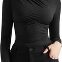 SUUKSESS Women Business Casual Long Sleeve Tops Double Lined Basic T Shirts (X-Small, Black)