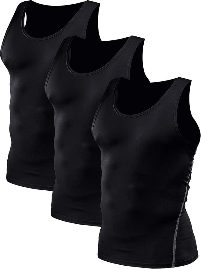 NELEUS Men's 2 Pack Athletic Compression Under Base Layer Sport Tank Top, Large
