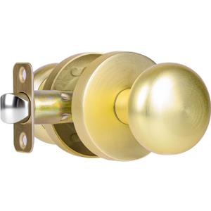 Passage Interior Door Knobs, Gold/Brass Door Knob for Hall and Kitchen, No-Locking Vintage Round Design Door Handle, Zinc Alloy 1 Pack