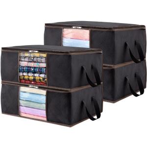 LVCAO 4pcs Non-woven Folding Clothes Storage Organizer Reusable Clothes Towel Storage Pouch for Home Bedroom Underbed Storage Bag