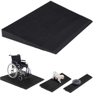 4 Piece Modular Rubber Threshold Ramp 1 to 4 Inch Rise Adjustable Doorway Ramp with Non Slip Grooved Surface for Wheelchair Scooter Cart Garage Entry Indoor Outdoor Use, 8000lbs