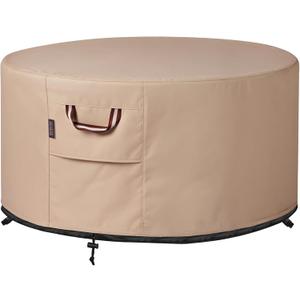 QH.HOME Fire Pit Cover Round-41-44 Inch Heavy Duty 900D Strong Tear-Resistant and UV Resistant and Waterproof and Fading Resistant Material Polyester Firepit Covers Round for Outdoor Fire Pit-Wheat