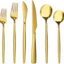 Astercook Silverware Set 48-Piece Gold Flatware Set with Steak Knives Food-Grade Stainless Steel Cutlery Set for 8 Mirror Polished Utensils Set for Home Kitchen Restaurant Valentine's Gift