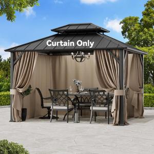 Gazebo Curtain Replacement Universal 4-Panel Sidewalls 10' x 12', Outdoor Gazebo Privacy Curtains with Zipper, Replacement for Outdoor, Patio Canopy, Garden and Backyard (Curtain Only) (Khaki)