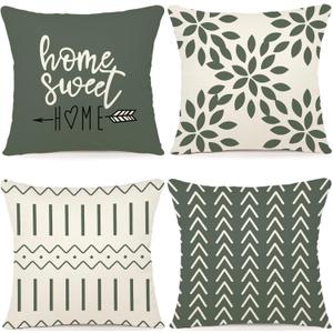 YCOLL Pillow Covers 18x18 Set of 4, Modern Sofa Throw Pillow Cover, Decorative Outdoor Linen Fabric Pillow Case for Couch Bed Car, Aqua Green