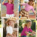 Oakgarden 3 Pack Girls Short Sleeve T Shirts Kids Summer Crewneck Basic Tops Tween Cute Slim Fitted Tees 5-14 Years(Rose Red, Pink, White,13-14 Years)