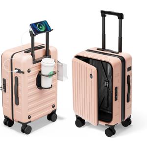 Expandable Lightweight PC Hard Shell Suitcase, 20-inch Luggage with TSA Lock, Top Opening & Cup Holder - Ideal for Business Travel Suitcase (Pink, Carry-on 20-Inch)